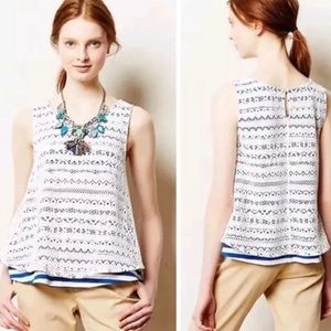 Anthropologie Postmark Blue and White Striped Top Crochet Overlay NWT Swing Tank